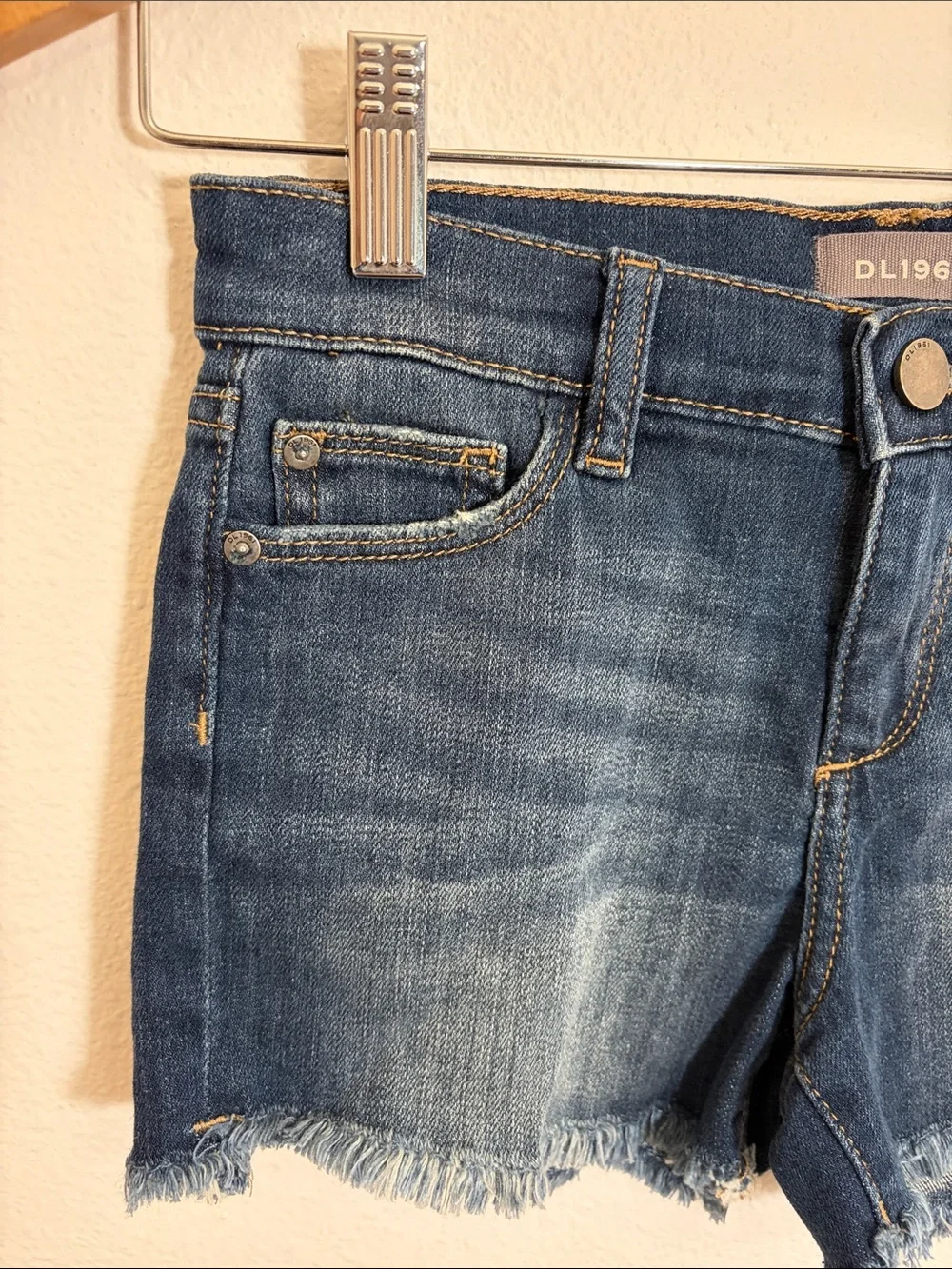 DL1961 Sandcastle Blue Lucy DL Ultimate Frayed Hem Denim Shorts